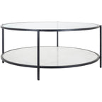 Table basse ronde en verre à 2 niveaux — Miroir / Marbre / Doré, 2 à 4 places