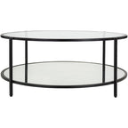 Table basse ronde en verre à 2 niveaux — Miroir / Marbre / Doré, 2 à 4 places