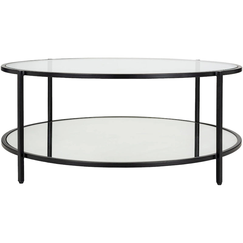 Table basse ronde en verre à 2 niveaux — Miroir / Marbre / Doré, 2 à 4 places