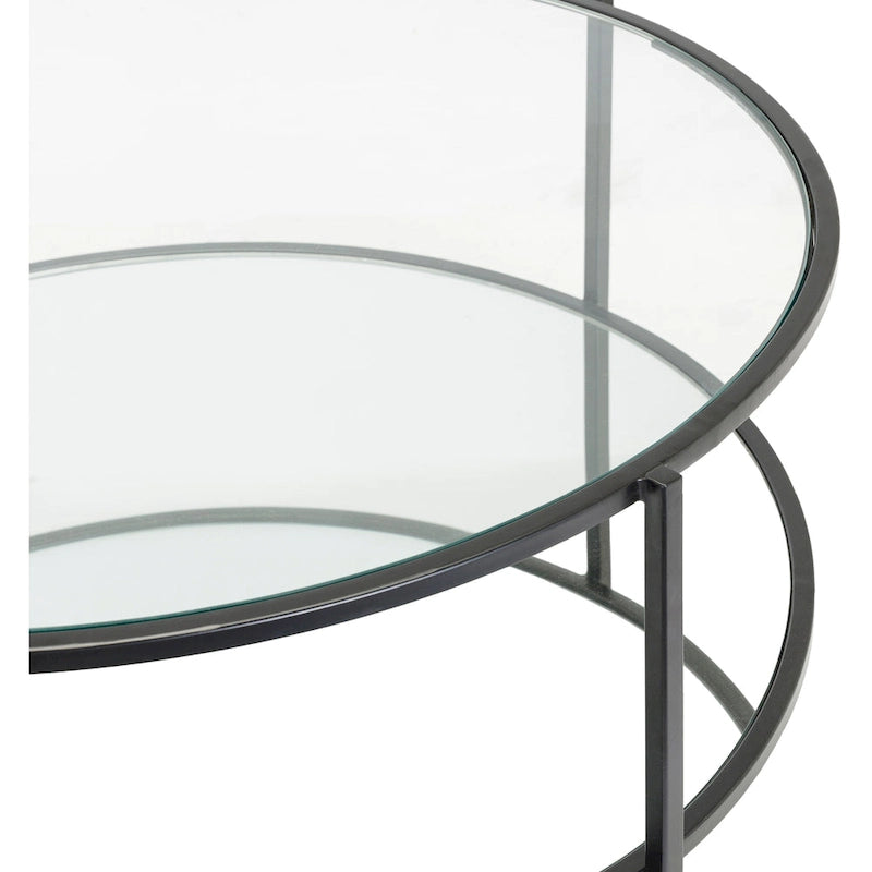 Table basse ronde en verre à 2 niveaux — Miroir / Marbre / Doré, 2 à 4 places