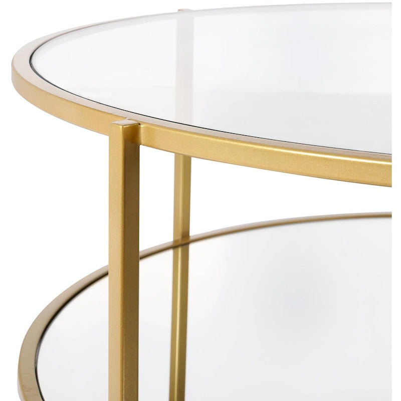 Table basse ronde en verre à 2 niveaux — Miroir / Marbre / Doré, 2 à 4 places