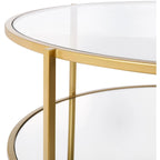 Table basse ronde en verre à 2 niveaux — Miroir / Marbre / Doré, 2 à 4 places