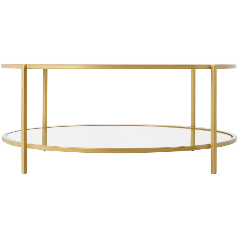 Table basse ronde en verre à 2 niveaux — Miroir / Marbre / Doré, 2 à 4 places