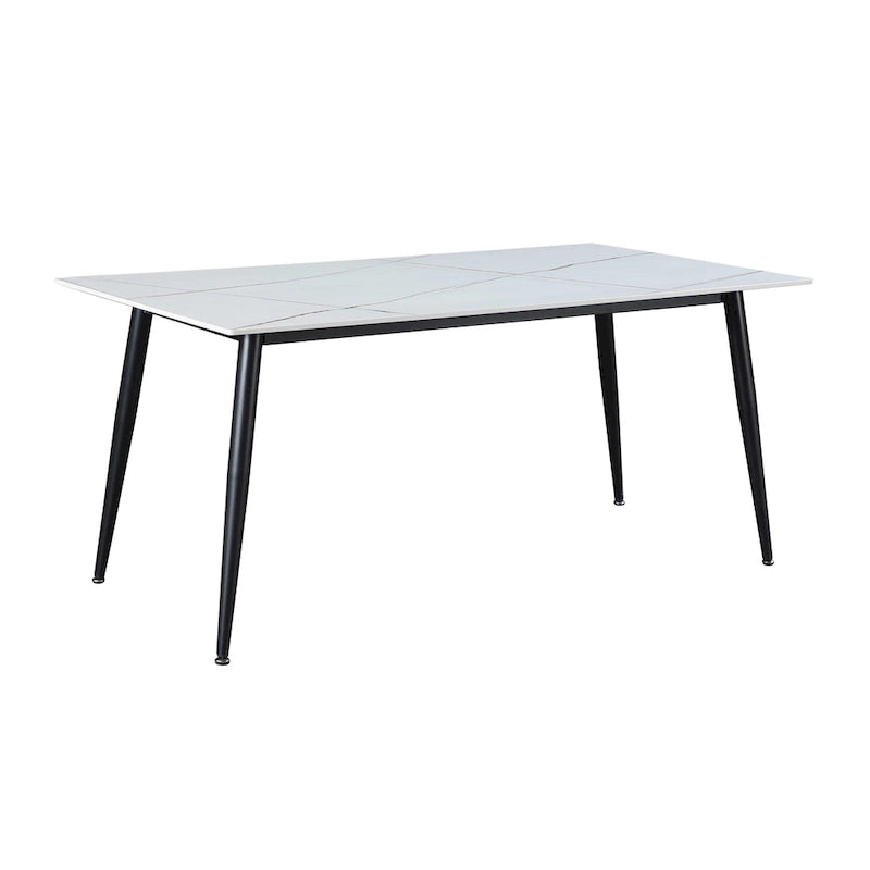 Table à manger en pierre frittée blanche avec base noire — 4 à 6 places