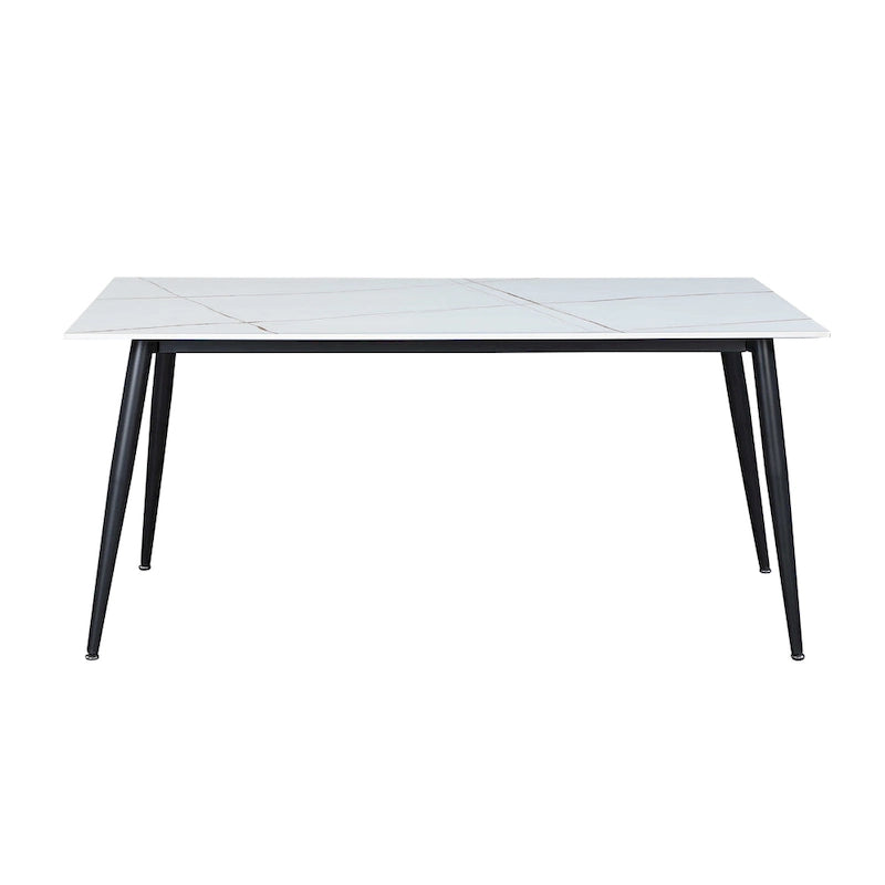 Table à manger en pierre frittée blanche avec base noire — 4 à 6 places