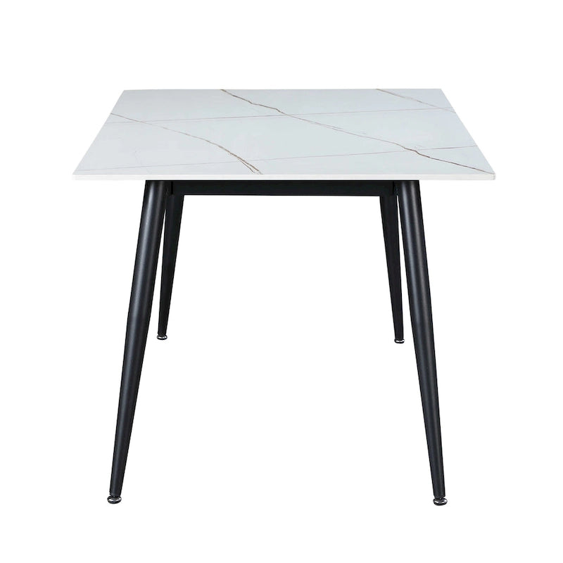 Table à manger en pierre frittée blanche avec base noire — 4 à 6 places