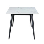 Table à manger en pierre frittée blanche avec base noire — 4 à 6 places