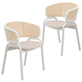 Chaise de salle à manger avec accoudoirs – Assise en velours et dossier en rotin, lot de 2 (Beige / Blanc / Noir / Gris)