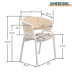 Chaise de salle à manger avec accoudoirs – Assise en velours et dossier en rotin, lot de 2 (Beige / Blanc / Noir / Gris)