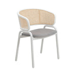 Chaise de salle à manger avec accoudoirs – Assise en velours et dossier en rotin, lot de 2 (Beige / Blanc / Noir / Gris)