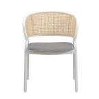Chaise de salle à manger avec accoudoirs – Assise en velours et dossier en rotin, lot de 2 (Beige / Blanc / Noir / Gris)