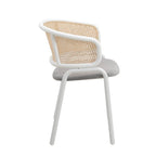 Chaise de salle à manger avec accoudoirs – Assise en velours et dossier en rotin, lot de 2 (Beige / Blanc / Noir / Gris)