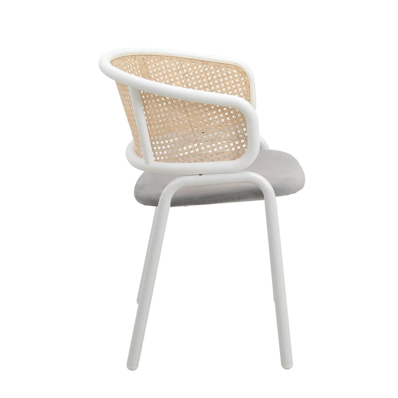 Chaise de salle à manger avec accoudoirs – Assise en velours et dossier en rotin, lot de 2 (Beige / Blanc / Noir / Gris)