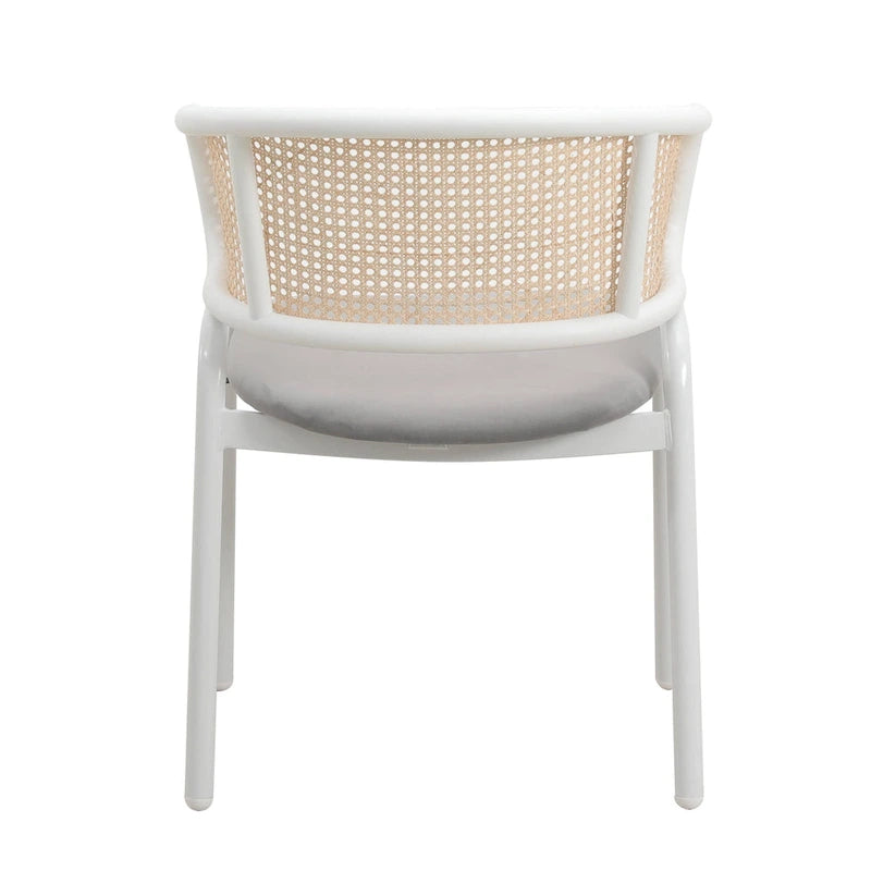 Chaise de salle à manger avec accoudoirs – Assise en velours et dossier en rotin, lot de 2 (Beige / Blanc / Noir / Gris)