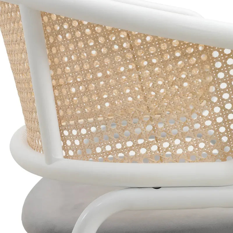 Chaise de salle à manger avec accoudoirs – Assise en velours et dossier en rotin, lot de 2 (Beige / Blanc / Noir / Gris)