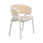 Chaise de salle à manger avec accoudoirs – Assise en velours et dossier en rotin, lot de 2 (Beige / Blanc / Noir / Gris)