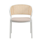 Chaise de salle à manger avec accoudoirs – Assise en velours et dossier en rotin, lot de 2 (Beige / Blanc / Noir / Gris)