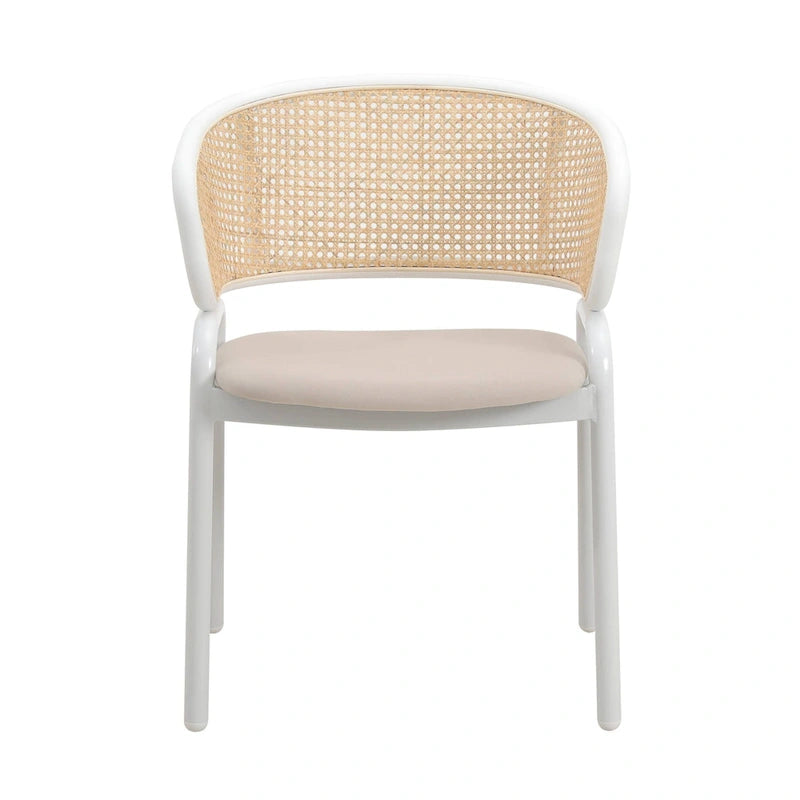 Chaise de salle à manger avec accoudoirs – Assise en velours et dossier en rotin, lot de 2 (Beige / Blanc / Noir / Gris)