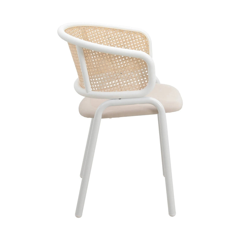Chaise de salle à manger avec accoudoirs – Assise en velours et dossier en rotin, lot de 2 (Beige / Blanc / Noir / Gris)