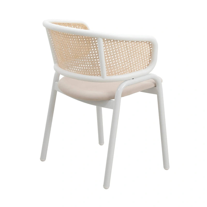 Chaise de salle à manger avec accoudoirs – Assise en velours et dossier en rotin, lot de 2 (Beige / Blanc / Noir / Gris)