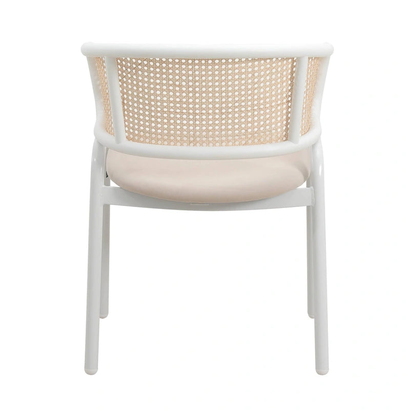Chaise de salle à manger avec accoudoirs – Assise en velours et dossier en rotin, lot de 2 (Beige / Blanc / Noir / Gris)