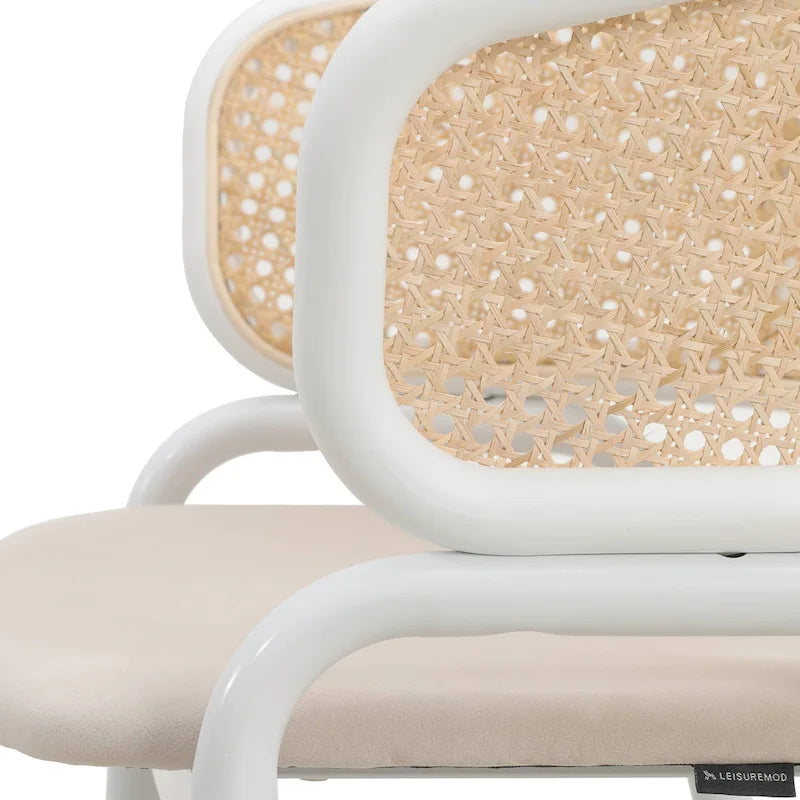 Chaise de salle à manger avec accoudoirs – Assise en velours et dossier en rotin, lot de 2 (Beige / Blanc / Noir / Gris)