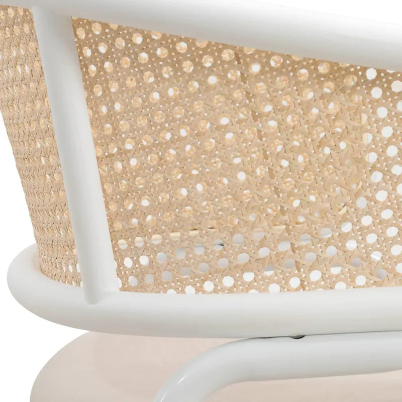 Chaise de salle à manger avec accoudoirs – Assise en velours et dossier en rotin, lot de 2 (Beige / Blanc / Noir / Gris)