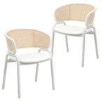 Chaise de salle à manger avec accoudoirs – Assise en velours et dossier en rotin, lot de 2 (Beige / Blanc / Noir / Gris)