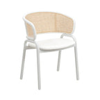 Chaise de salle à manger avec accoudoirs – Assise en velours et dossier en rotin, lot de 2 (Beige / Blanc / Noir / Gris)