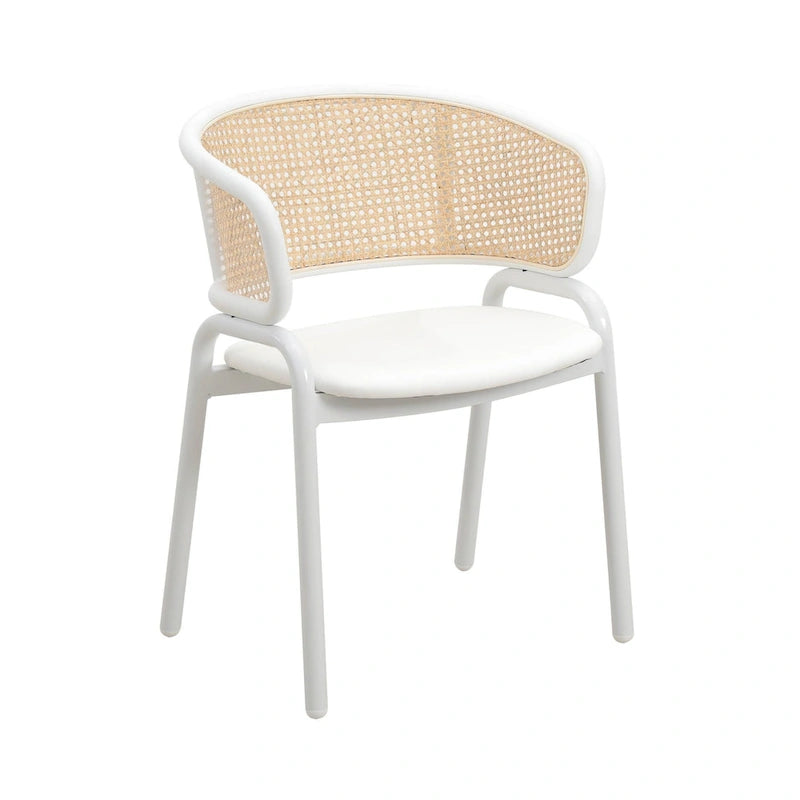 Chaise de salle à manger avec accoudoirs – Assise en velours et dossier en rotin, lot de 2 (Beige / Blanc / Noir / Gris)