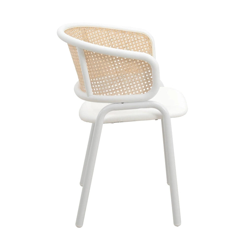 Chaise de salle à manger avec accoudoirs – Assise en velours et dossier en rotin, lot de 2 (Beige / Blanc / Noir / Gris)