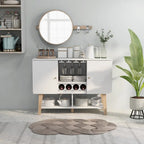 Buffet de service moderne du milieu du siècle Noyer/Chêne blanc — Repas 2 personnes, Rangement pour 4 bouteilles de vin