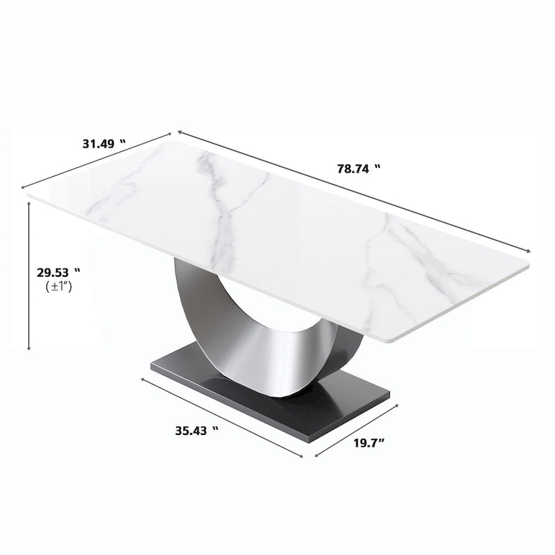Table à manger rectangulaire de 79" pour 10 personnes — Blanc/Noir/Pandora et Gris, Piétement Piédestal en U