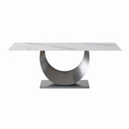 Table à manger rectangulaire de 79" pour 10 personnes — Blanc/Noir/Pandora et Gris, Piétement Piédestal en U