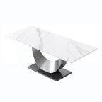 Table à manger rectangulaire de 79" pour 10 personnes — Blanc/Noir/Pandora et Gris, Piétement Piédestal en U