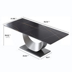 Table à manger rectangulaire de 79" pour 10 personnes — Blanc/Noir/Pandora et Gris, Piétement Piédestal en U