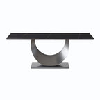 Table à manger rectangulaire de 79" pour 10 personnes — Blanc/Noir/Pandora et Gris, Piétement Piédestal en U