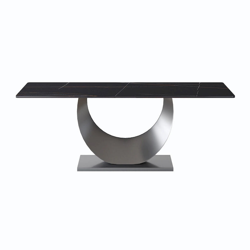 Table à manger rectangulaire de 79" pour 10 personnes — Blanc/Noir/Pandora et Gris, Piétement Piédestal en U