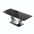 Table à manger rectangulaire de 79" pour 10 personnes — Blanc/Noir/Pandora et Gris, Piétement Piédestal en U