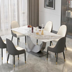 Table à manger rectangulaire de 79" pour 10 personnes — Blanc/Noir/Pandora et Gris, Piétement Piédestal en U