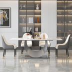 Table à manger rectangulaire de 79" pour 10 personnes — Blanc/Noir/Pandora et Gris, Piétement Piédestal en U