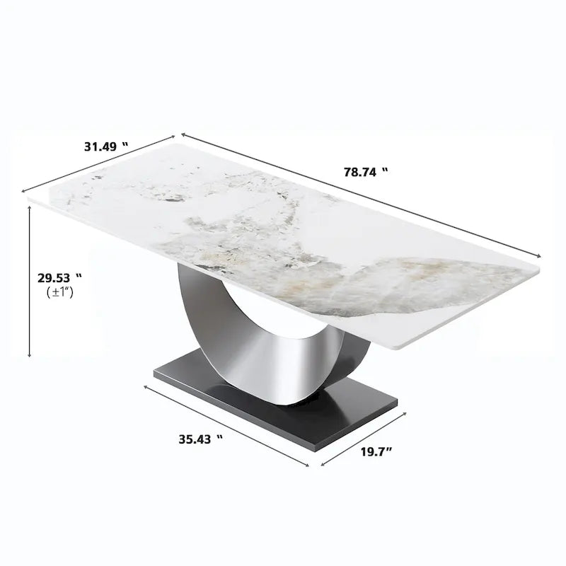 Table à manger rectangulaire de 79" pour 10 personnes — Blanc/Noir/Pandora et Gris, Piétement Piédestal en U