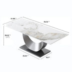 Table à manger rectangulaire de 79" pour 10 personnes — Blanc/Noir/Pandora et Gris, Piétement Piédestal en U