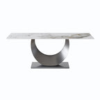 Table à manger rectangulaire de 79" pour 10 personnes — Blanc/Noir/Pandora et Gris, Piétement Piédestal en U