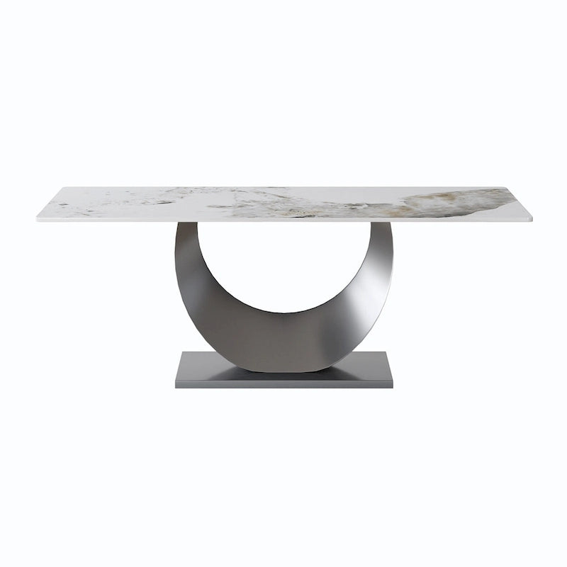 Table à manger rectangulaire de 79" pour 10 personnes — Blanc/Noir/Pandora et Gris, Piétement Piédestal en U