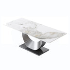 Table à manger rectangulaire de 79" pour 10 personnes — Blanc/Noir/Pandora et Gris, Piétement Piédestal en U