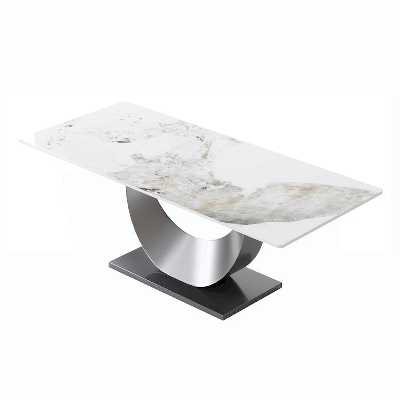Table à manger rectangulaire de 79" pour 10 personnes — Blanc/Noir/Pandora et Gris, Piétement Piédestal en U