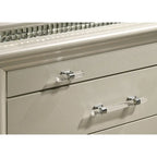 Commode à 8 tiroirs Glam Contemporain Blanc Perle / Argent