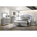 Commode à 8 tiroirs Glam Contemporain Blanc Perle / Argent