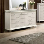 Commode à 8 tiroirs Glam Contemporain Blanc Perle / Argent